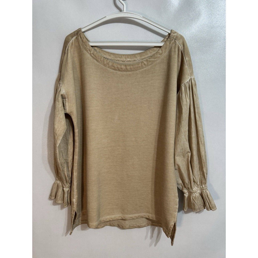 Anthropologie Pilcro Medium French Terry Pullover Top Women's Tan Puff Sleeves